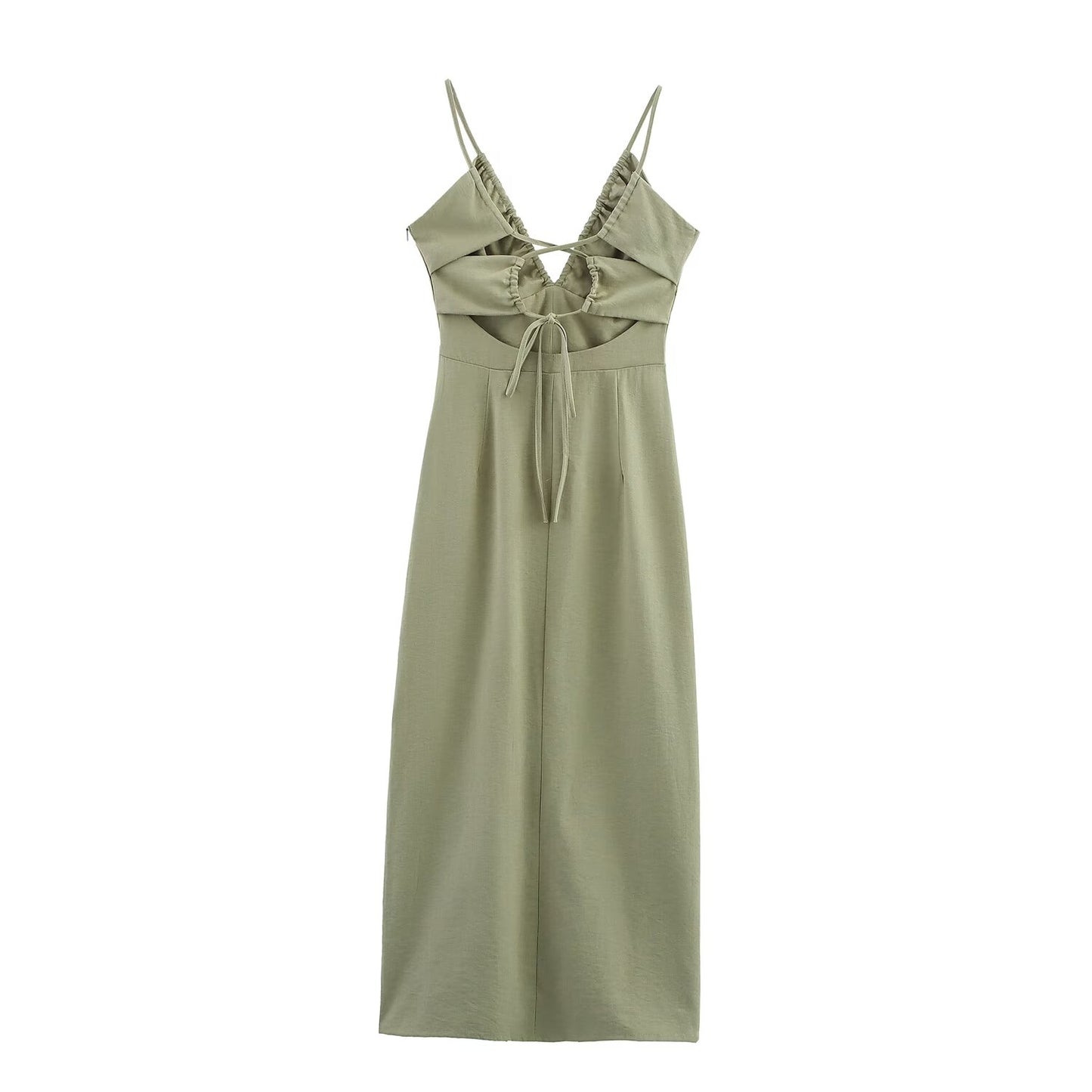 Womens Linen Midi Dress | Strappy Backless Front Slit | noémi