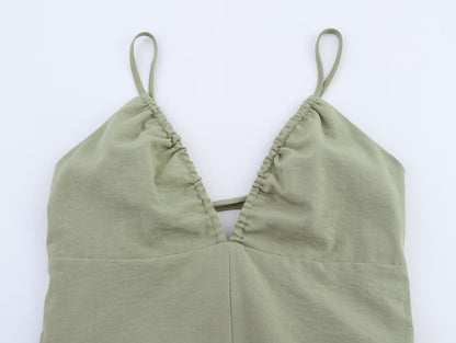 Womens Linen Midi Dress | Strappy Backless Front Slit | noémi