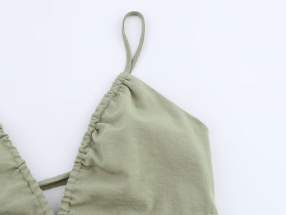 Womens Linen Midi Dress | Strappy Backless Front Slit | noémi