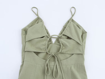 Womens Linen Midi Dress | Strappy Backless Front Slit | noémi