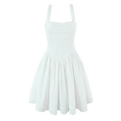 White Lace Mini Dress | Square Neck & Bow Detail | noémi
