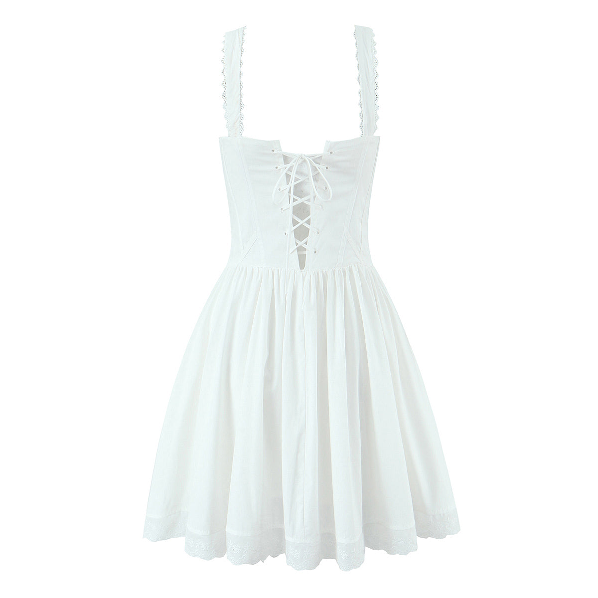 White Lace Mini Dress | Square Neck & Bow Detail | noémi
