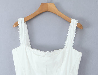 White Lace Mini Dress | Square Neck & Bow Detail | noémi