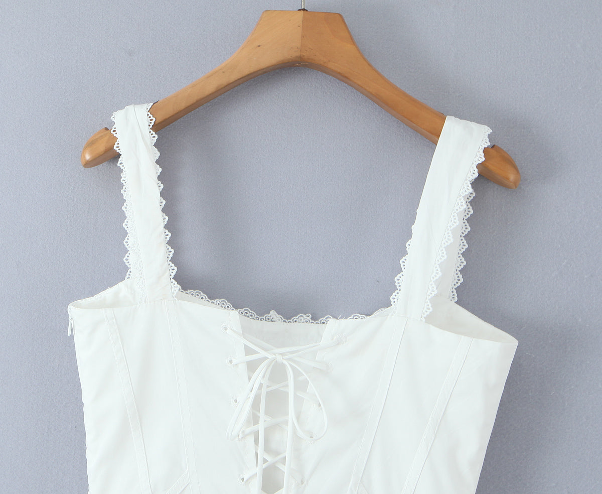 White Lace Mini Dress | Square Neck & Bow Detail | noémi