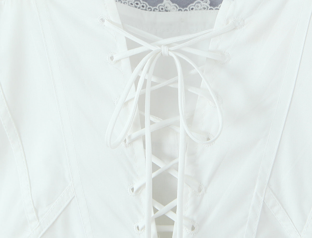 White Lace Mini Dress | Square Neck & Bow Detail | noémi