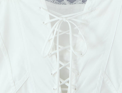 White Lace Mini Dress | Square Neck & Bow Detail | noémi
