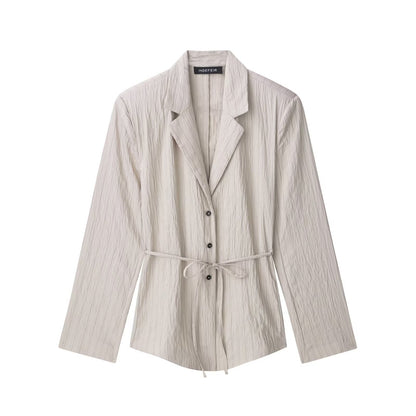 Womens Striped Blazer & Shorts Set | Lightweight, Tie Waist Belted Jacket, Matching Suit | noémi