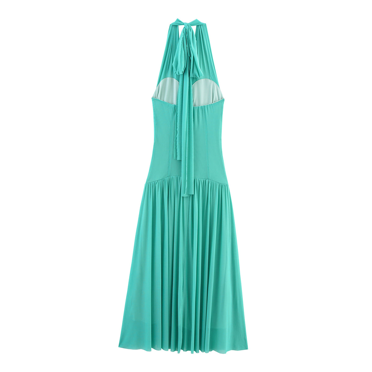 Womens Mesh Beaded Halterneck Swing Dress with Lace Up Detail | noémi