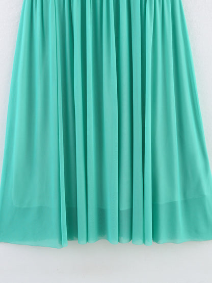 Womens Mesh Beaded Halterneck Swing Dress with Lace Up Detail | noémi