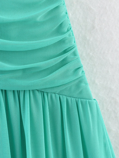 Womens Mesh Beaded Halterneck Swing Dress with Lace Up Detail | noémi