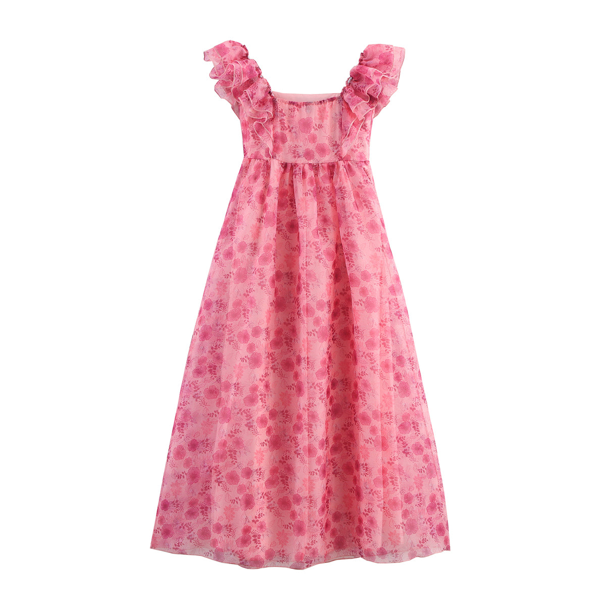 Womens Ruffle Sleeve Midi Dress with Fitted Waist | noémi