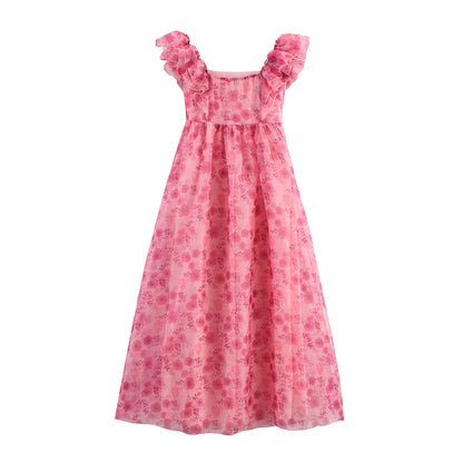 Womens Ruffle Sleeve Midi Dress with Fitted Waist | noémi