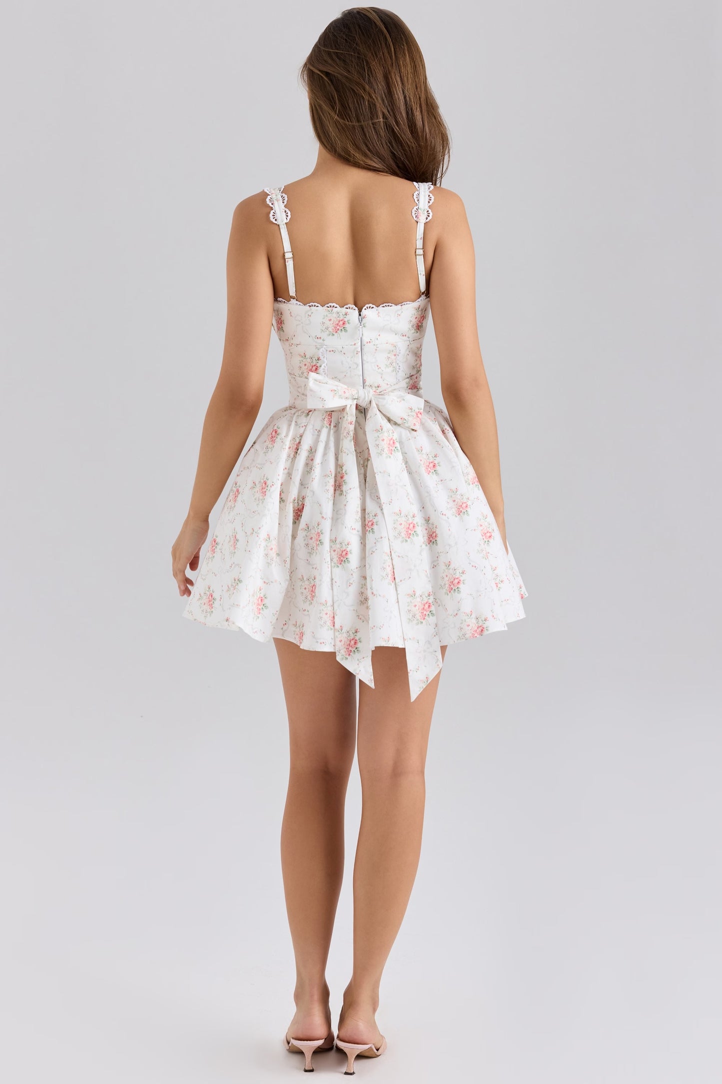 Floral Sweet Rose Print Pleated Lace Waist Slip Dress with Bowknot | noémi