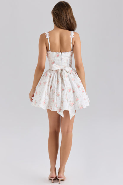 Floral Sweet Rose Print Pleated Lace Waist Slip Dress with Bowknot | noémi