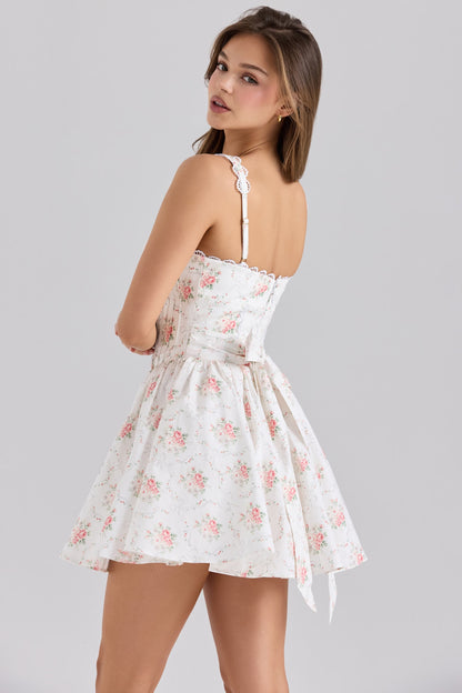 Floral Sweet Rose Print Pleated Lace Waist Slip Dress with Bowknot | noémi