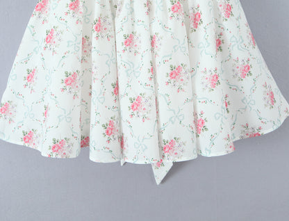 Floral Sweet Rose Print Pleated Lace Waist Slip Dress with Bowknot | noémi