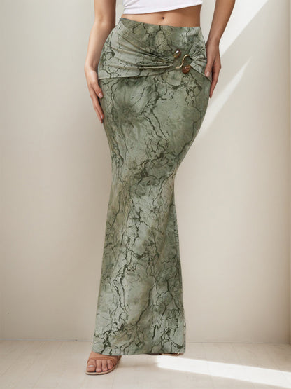 Retro Print Maxi Skirt | High Waist TieDye Sheath, Slim Fit | noémi