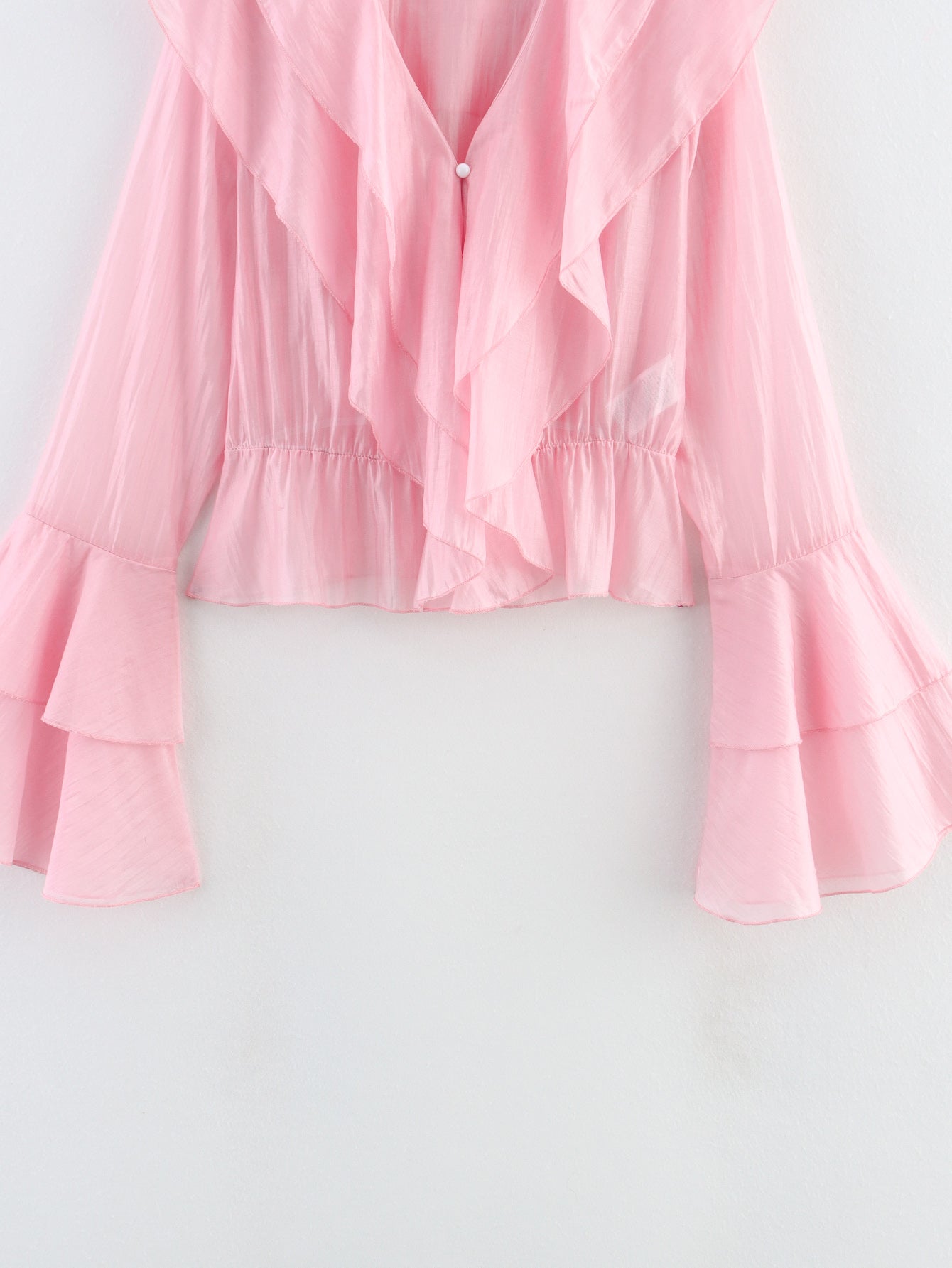 Summer Pink Chiffon Layered VNeck Ruffle Top | Tencel Cotton Blend | noémi