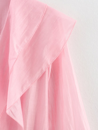 Summer Pink Chiffon Layered VNeck Ruffle Top | Tencel Cotton Blend | noémi