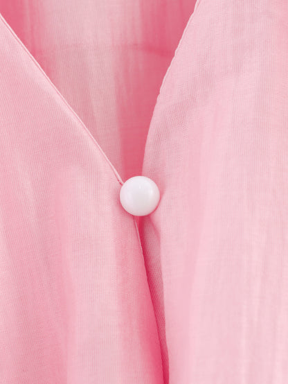 Summer Pink Chiffon Layered VNeck Ruffle Top | Tencel Cotton Blend | noémi