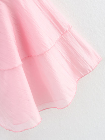 Summer Pink Chiffon Layered VNeck Ruffle Top | Tencel Cotton Blend | noémi