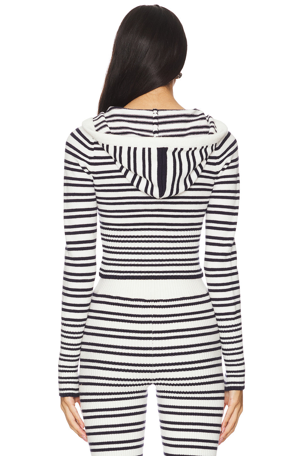Womens Striped Three Piece Set | Slim Fit Knit Cardigan, Bootcut Trousers & Hooded Top | noémi