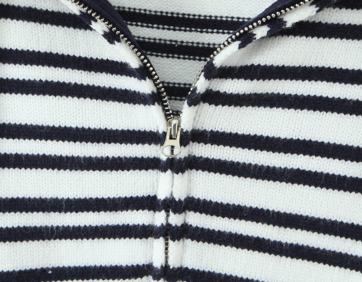 Womens Striped Three Piece Set | Slim Fit Knit Cardigan, Bootcut Trousers & Hooded Top | noémi