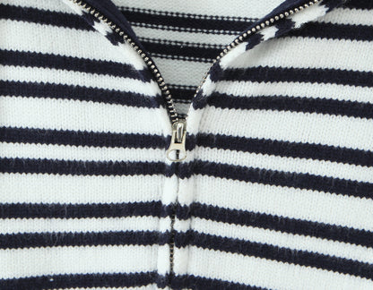 Womens Striped Three Piece Set | Slim Fit Knit Cardigan, Bootcut Trousers & Hooded Top | noémi