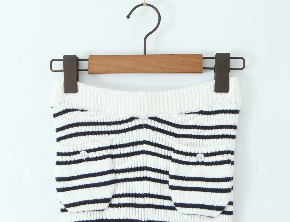 Womens Striped Three Piece Set | Slim Fit Knit Cardigan, Bootcut Trousers & Hooded Top | noémi