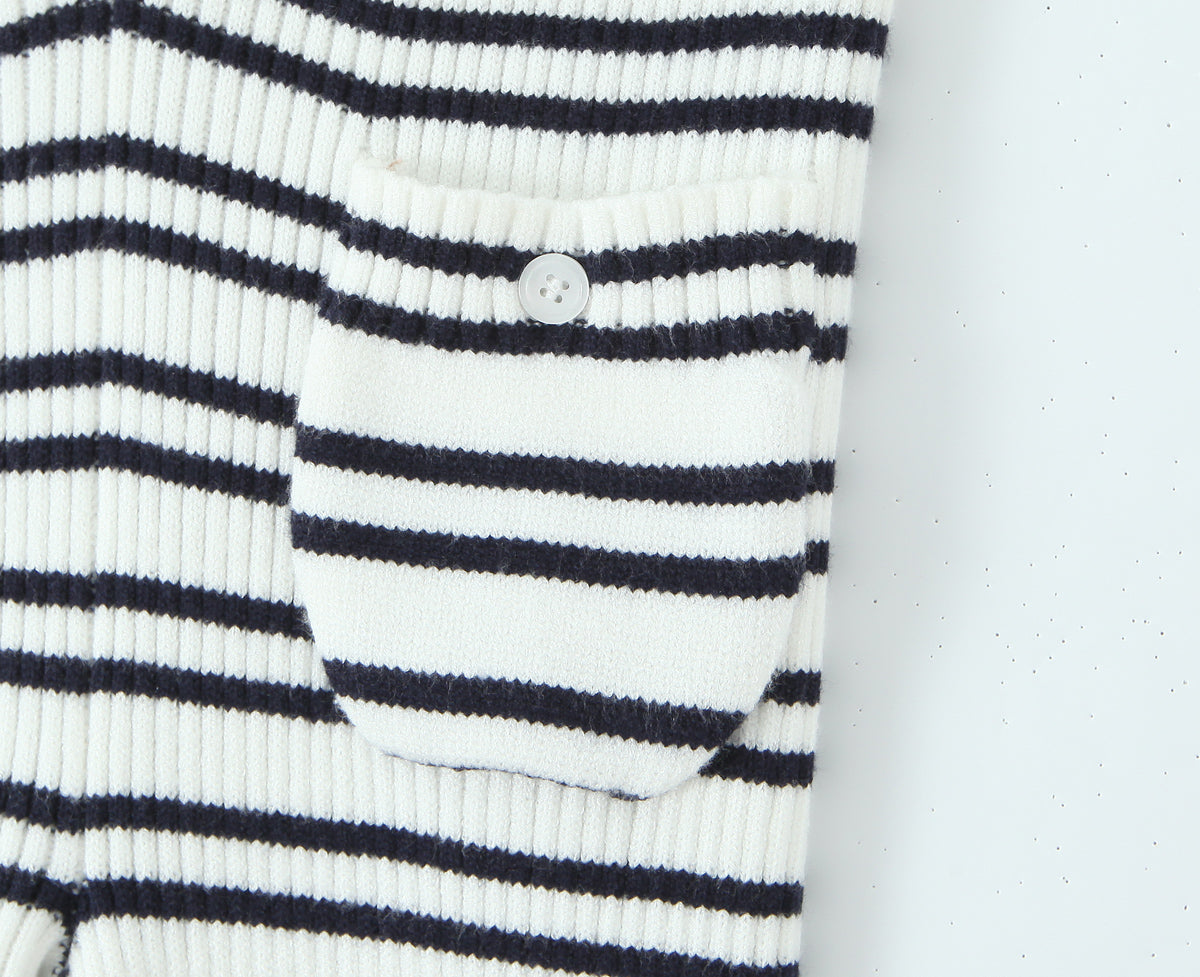 Womens Striped Three Piece Set | Slim Fit Knit Cardigan, Bootcut Trousers & Hooded Top | noémi