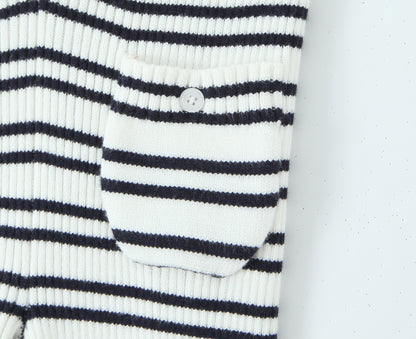 Womens Striped Three Piece Set | Slim Fit Knit Cardigan, Bootcut Trousers & Hooded Top | noémi