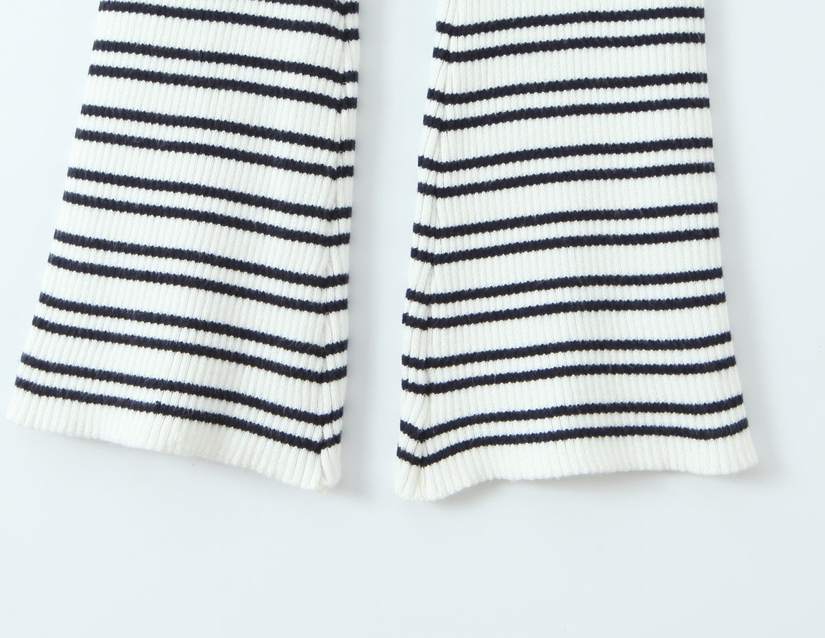 Womens Striped Three Piece Set | Slim Fit Knit Cardigan, Bootcut Trousers & Hooded Top | noémi