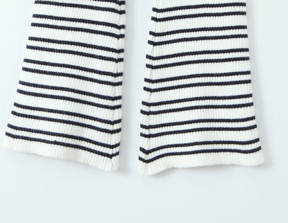 Womens Striped Three Piece Set | Slim Fit Knit Cardigan, Bootcut Trousers & Hooded Top | noémi
