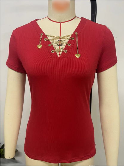 Womens VNeck TShirt with Chain Love Embellishment | noémi