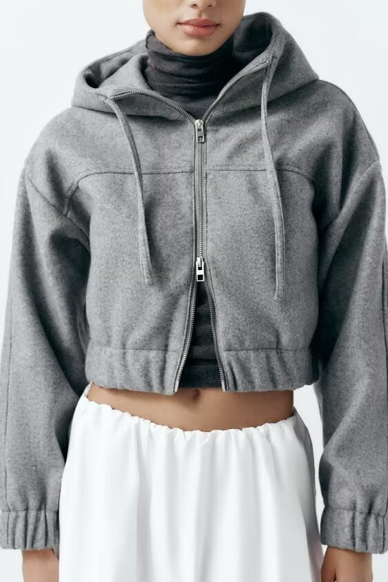Womens Hooded Zipper Crop Sweater | Long Sleeves | noémi