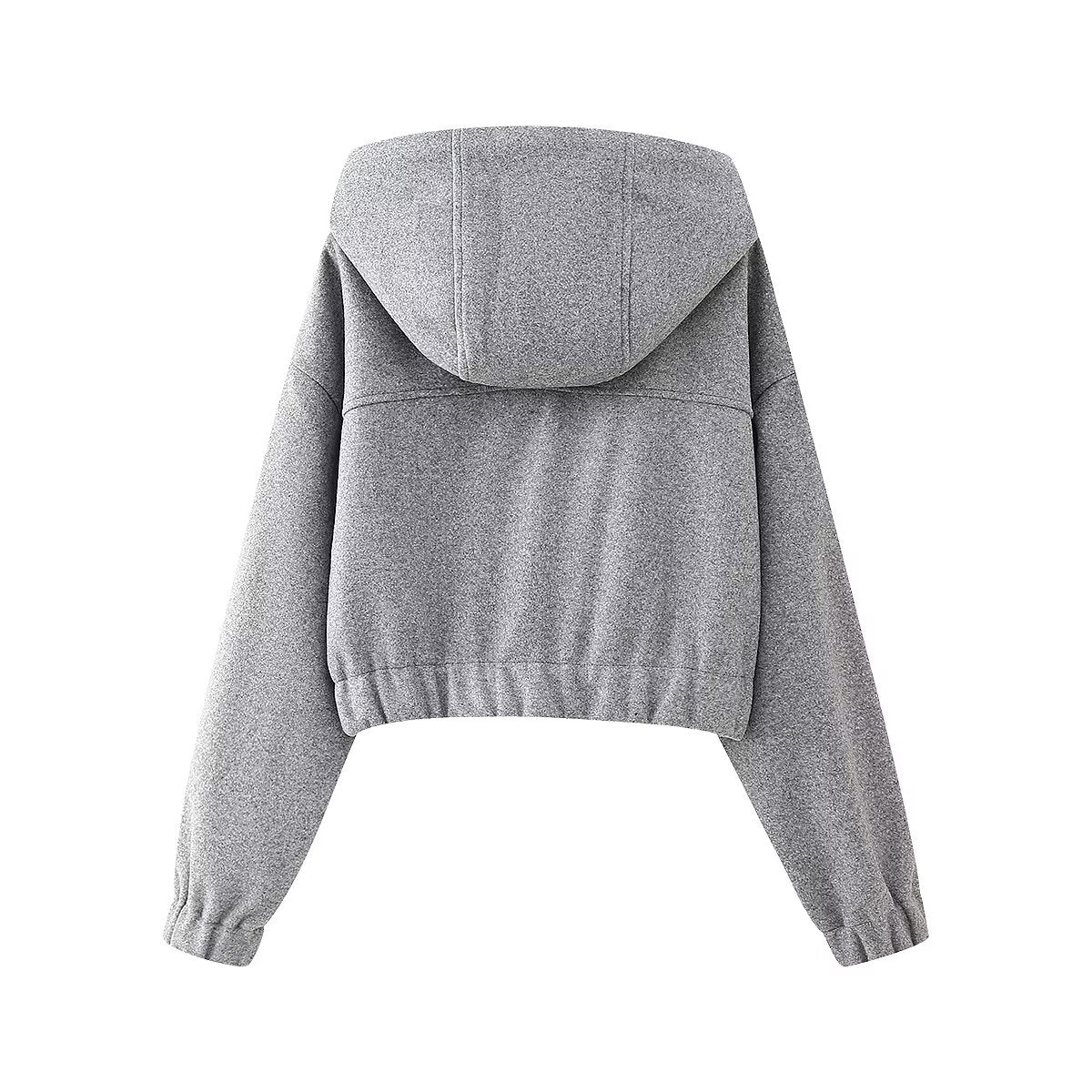 Womens Hooded Zipper Crop Sweater | Long Sleeves | noémi