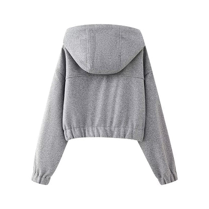 Womens Hooded Zipper Crop Sweater | Long Sleeves | noémi