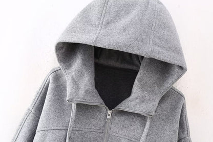 Womens Hooded Zipper Crop Sweater | Long Sleeves | noémi