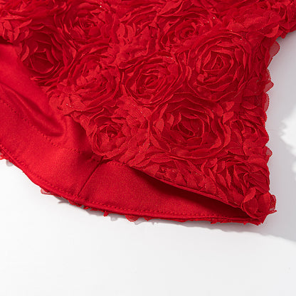 Womens Tube Top & Straight Leg Trousers Set | Draped Red Two Piece Outfit | noémi