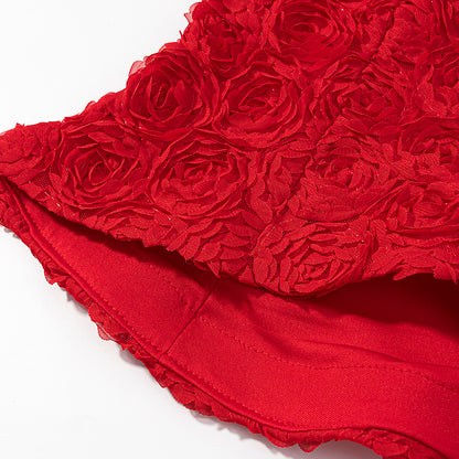 Womens Tube Top & Straight Leg Trousers Set | Draped Red Two Piece Outfit | noémi
