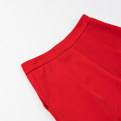 Womens Tube Top & Straight Leg Trousers Set | Draped Red Two Piece Outfit | noémi