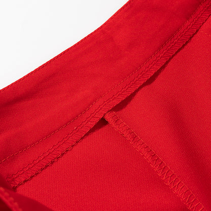 Womens Tube Top & Straight Leg Trousers Set | Draped Red Two Piece Outfit | noémi