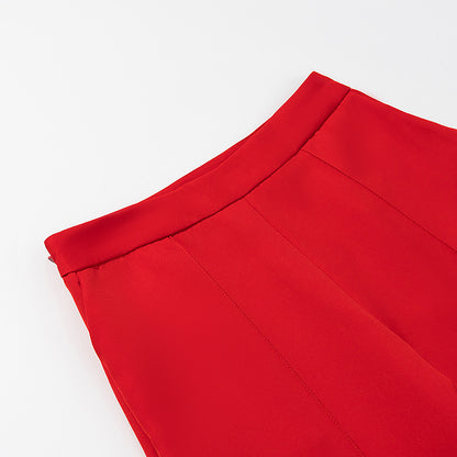 Womens Tube Top & Straight Leg Trousers Set | Draped Red Two Piece Outfit | noémi