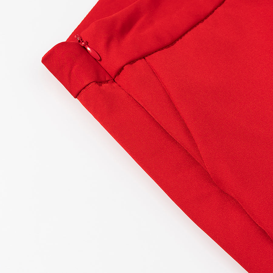 Womens Tube Top & Straight Leg Trousers Set | Draped Red Two Piece Outfit | noémi