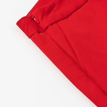 Womens Tube Top & Straight Leg Trousers Set | Draped Red Two Piece Outfit | noémi