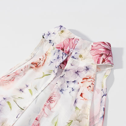 Floral Two Piece Set | Sleeveless Halter Crop Top & Ruffled Mini Skirt | noémi