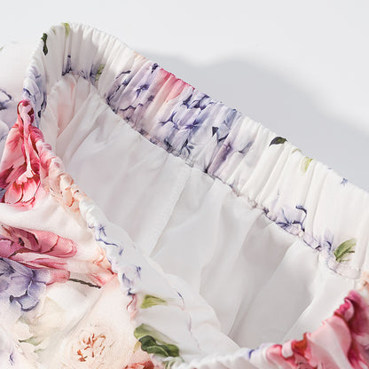 Floral Two Piece Set | Sleeveless Halter Crop Top & Ruffled Mini Skirt | noémi