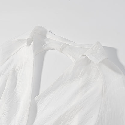 Vintage Deep V Plunge Collared Long Sleeve WaistDefined Short Dress with Bare Back | High Waist Pleated Skirt | noémi