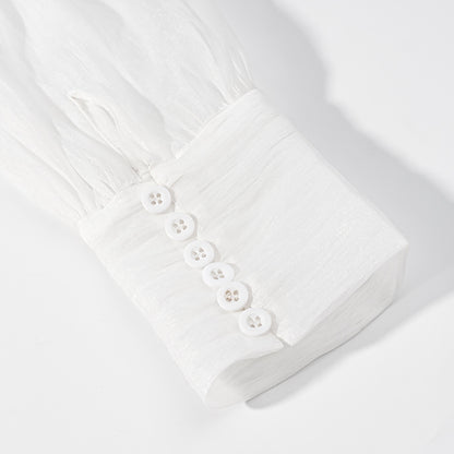 Vintage Deep V Plunge Collared Long Sleeve WaistDefined Short Dress with Bare Back | High Waist Pleated Skirt | noémi