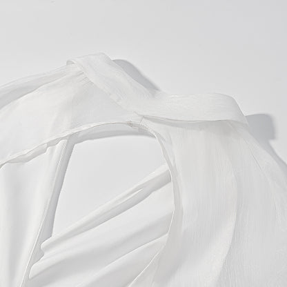 Vintage Deep V Plunge Collared Long Sleeve WaistDefined Short Dress with Bare Back | High Waist Pleated Skirt | noémi